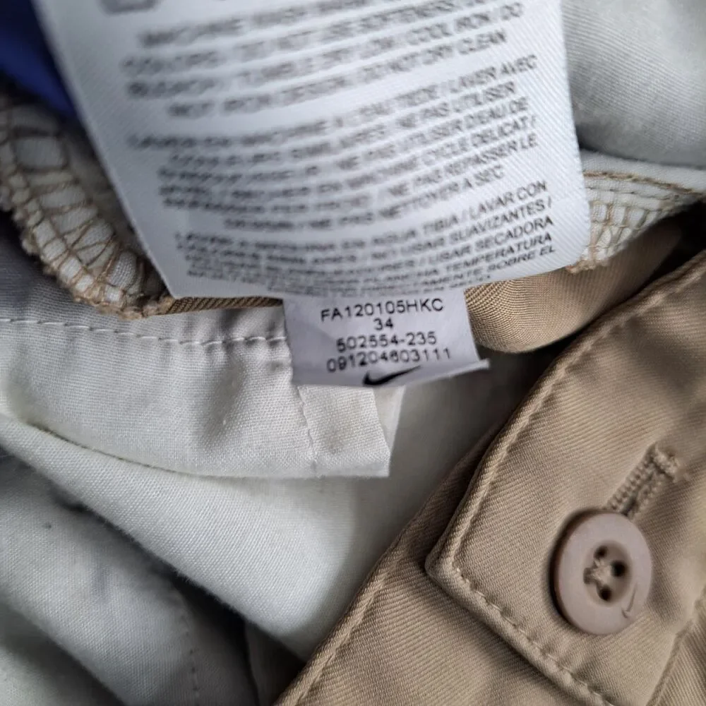 Nike‎ Golf Khaki Beige Dri Fit Flat Front Golf Pants Sz 34